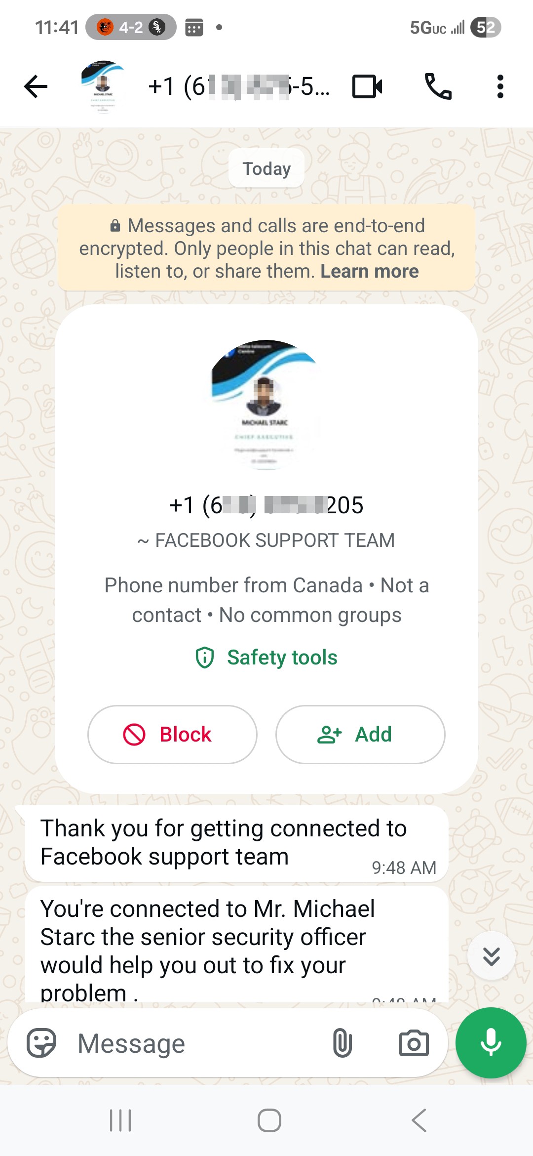 Facebook support scam