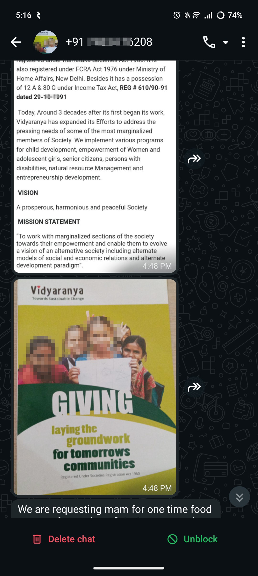 Fake NGO Asking for Food Donation & Bank Details