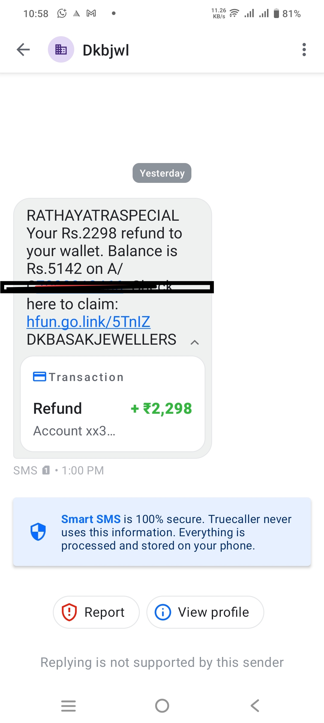 Amount deposited in your account? Don't click the link!