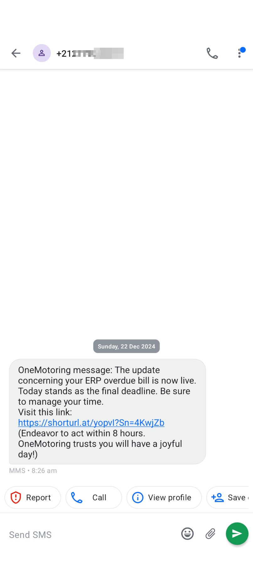 This was a scam message from another country about Singapore.