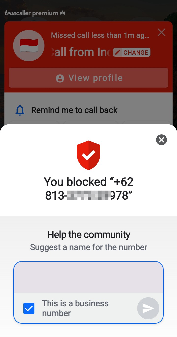 scammer number , can not block .
