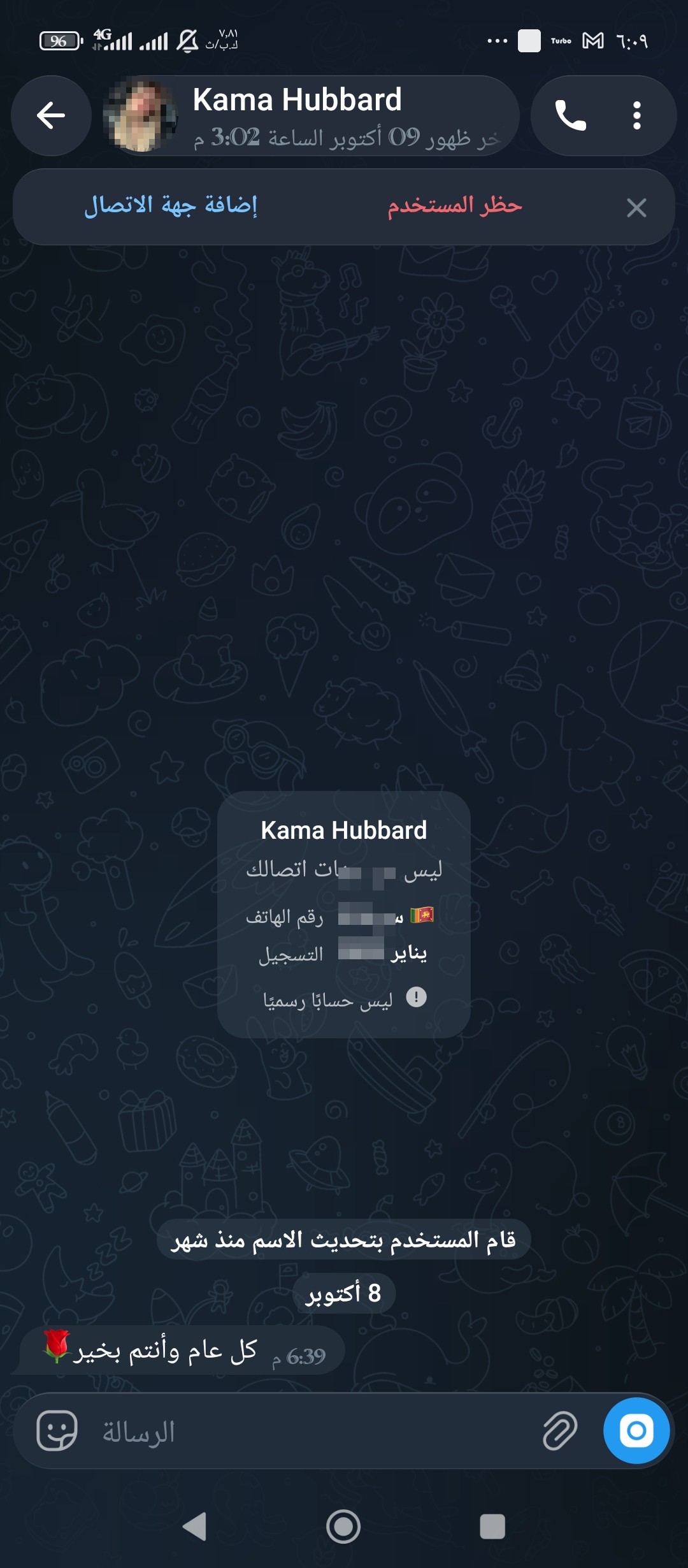 Telegram name without contact number