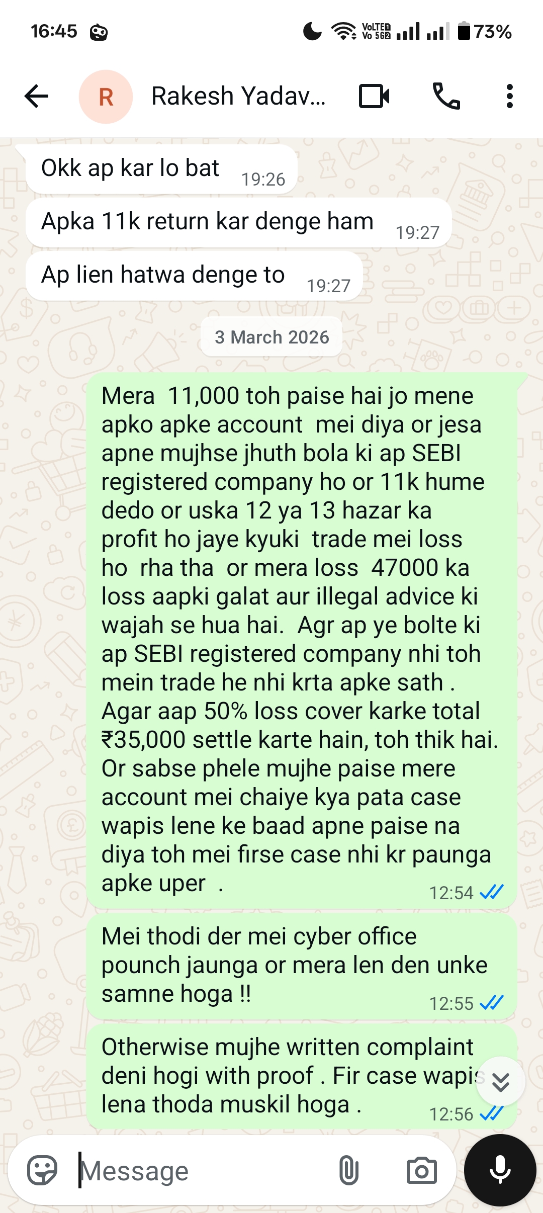 [PHONE] Scam  on trading help me