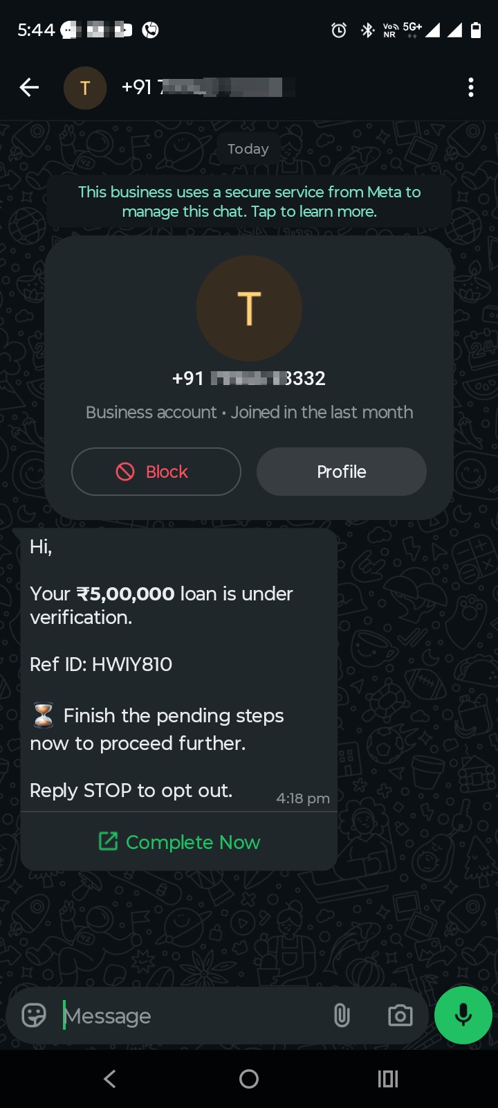 farzee loan sanction msg with link