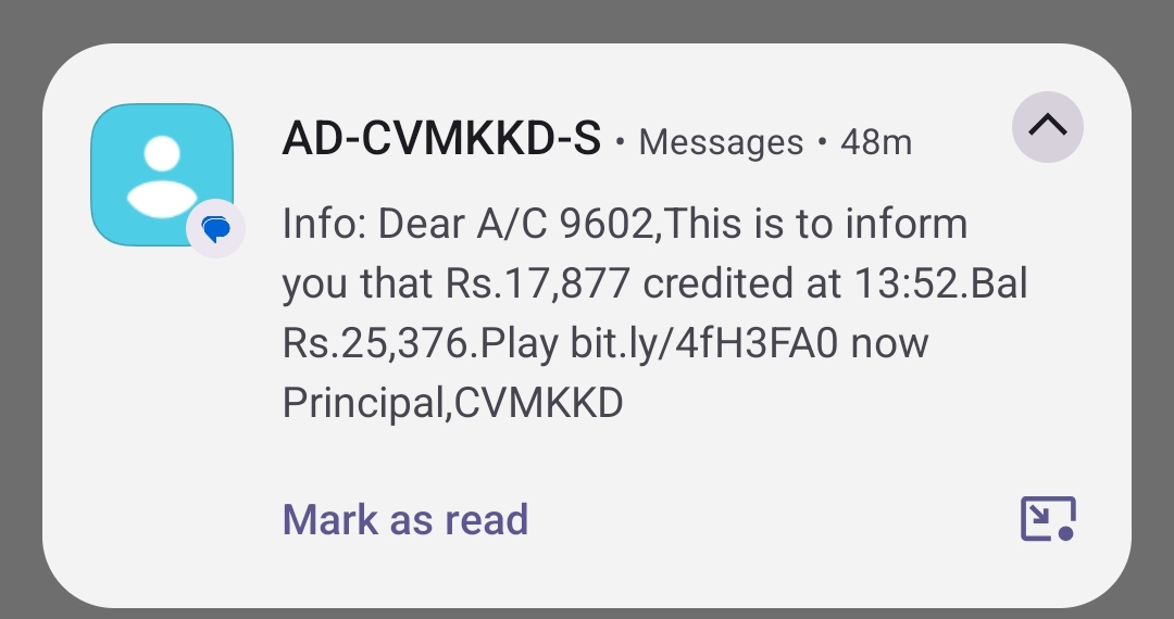 Bank account credit scam via suspicious link