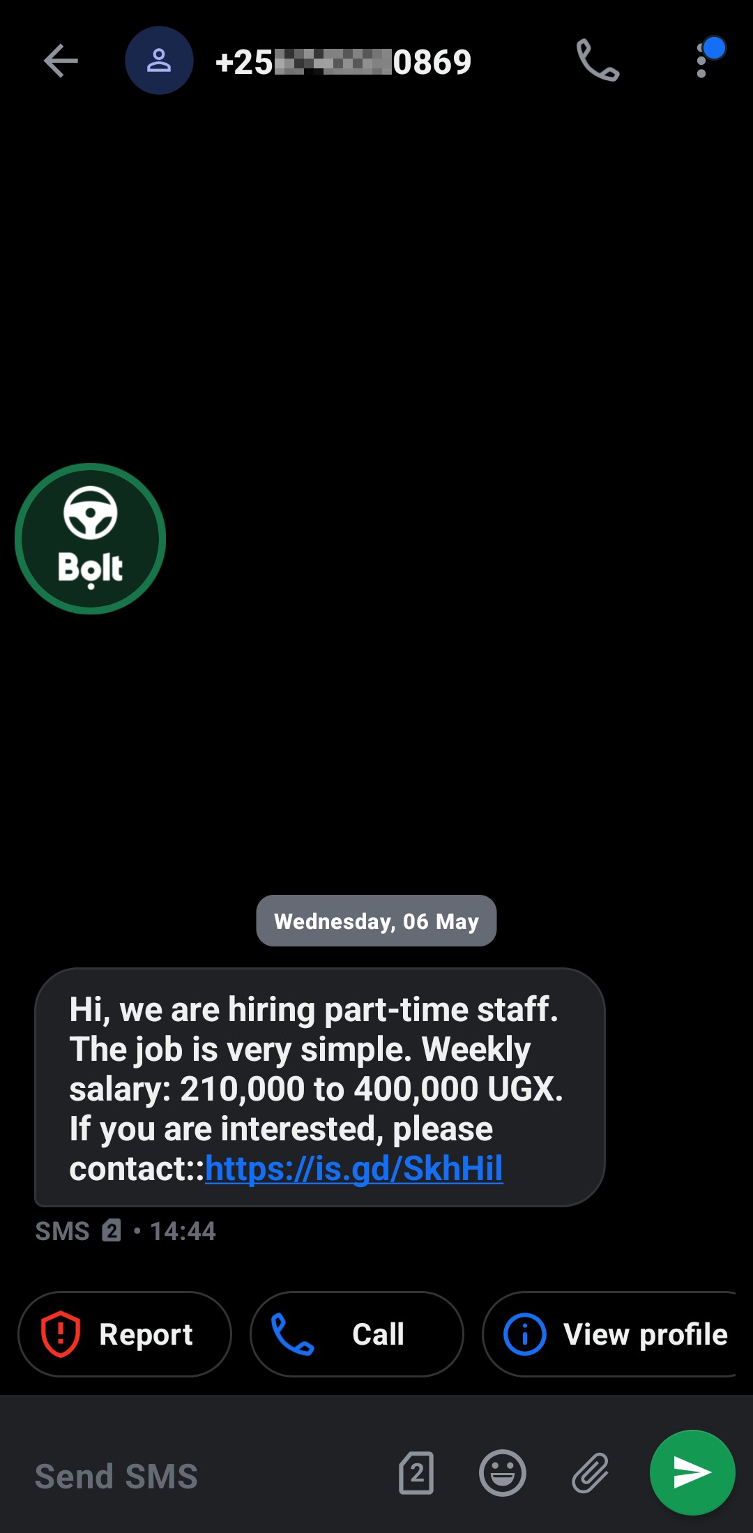 A Ugandan number trying to scam people 