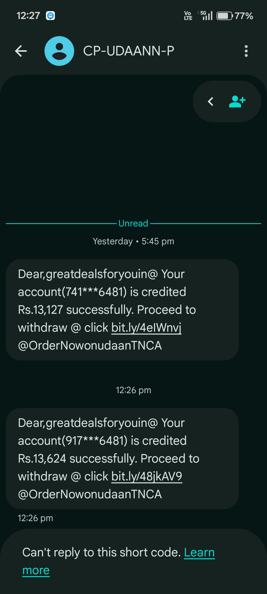 Title: Fake Money Credit SMS Scam (Bit.ly Link Scam) - image 2
