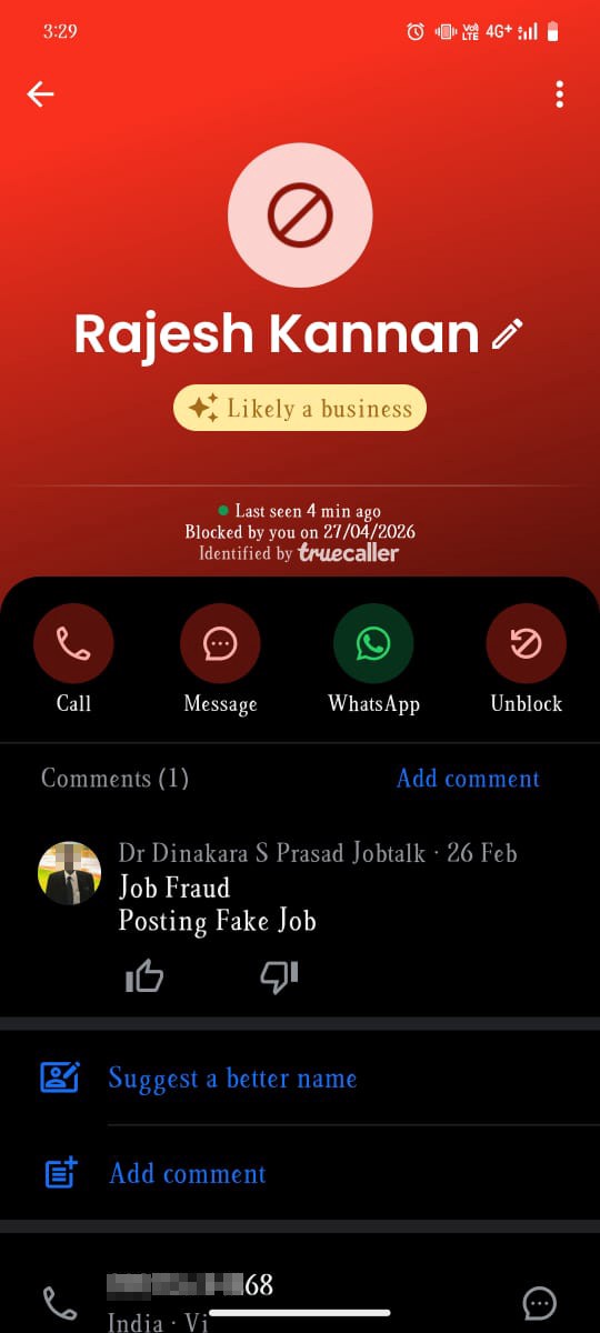 Fake Job Posting done by this Member in our Job Portal Groups in Facebook. 