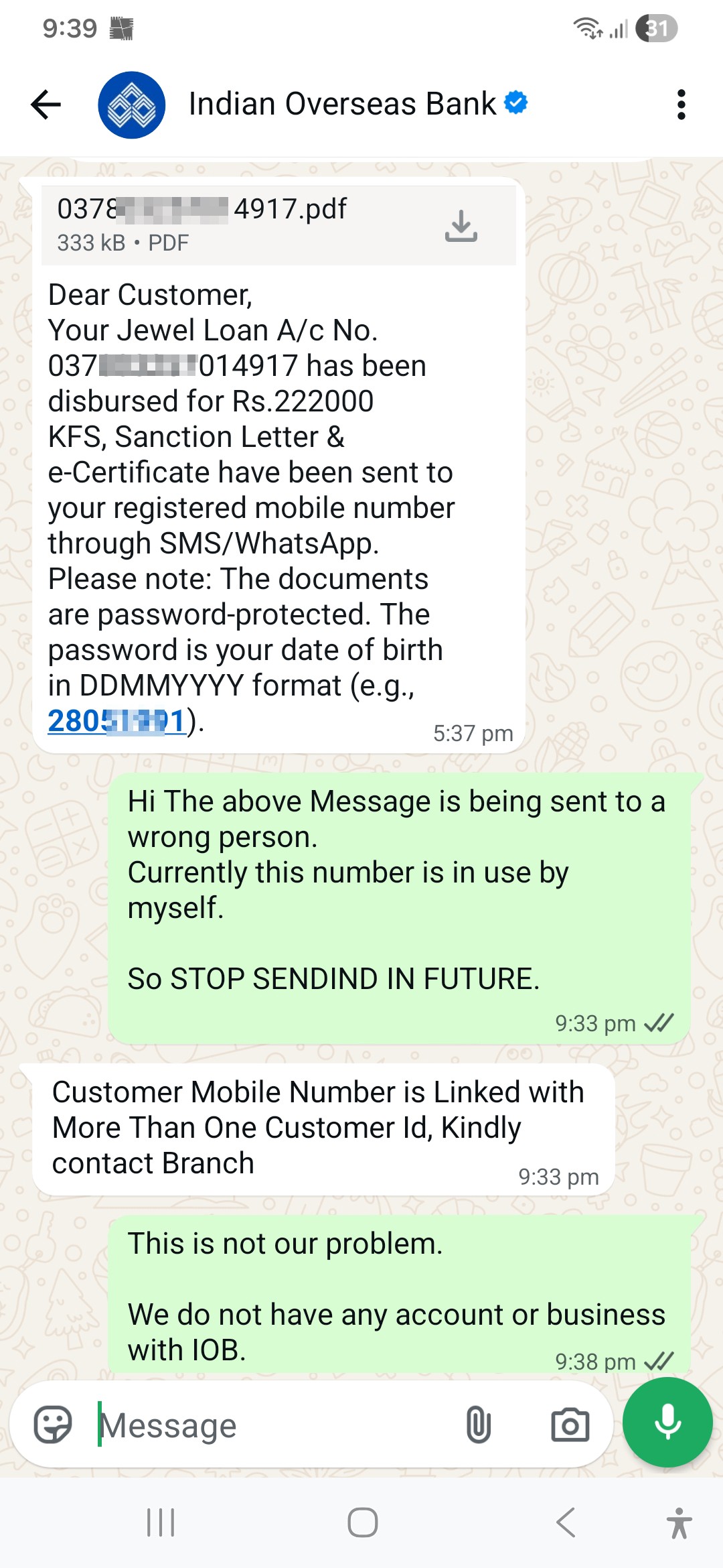 Have No account or Business with IOB. Yet..