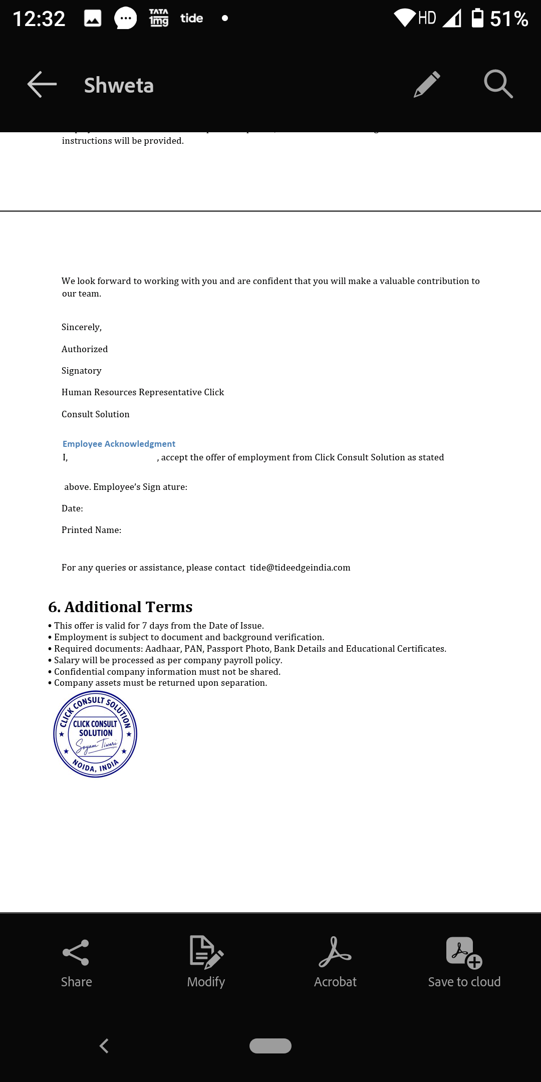 Click consult solution hires in the name of Tide business india, make you work and you get no salary - image 2