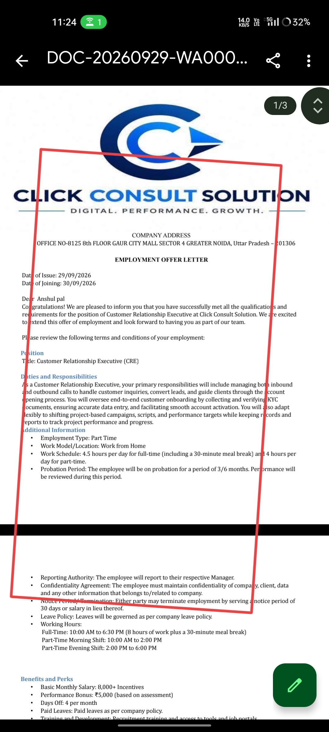 click consult solution company hire scam from job h app - image 3
