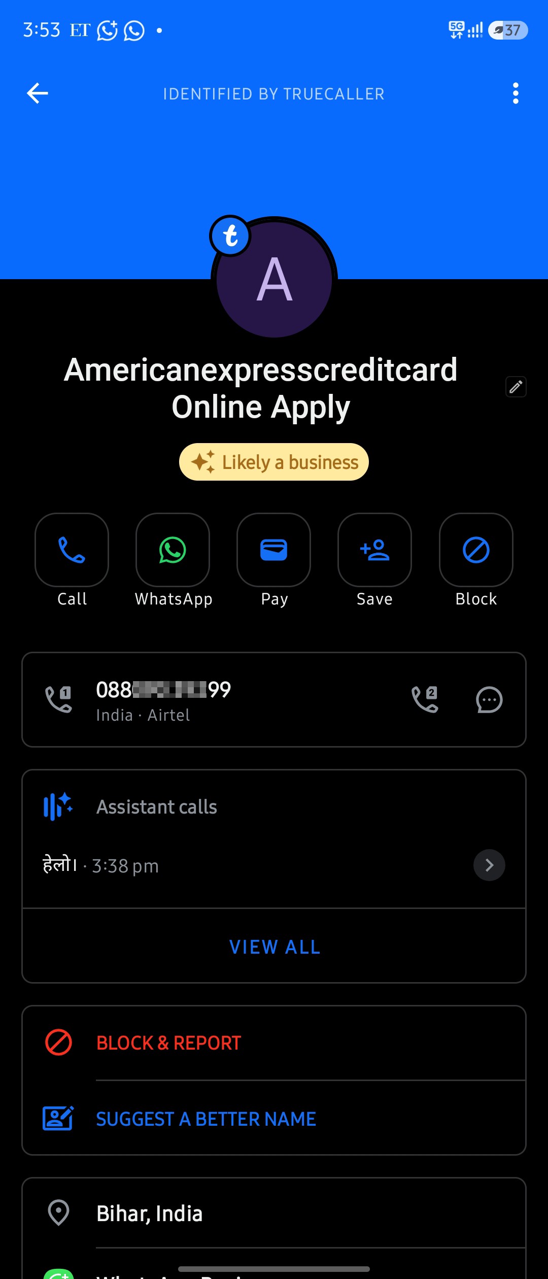 088090 39299 american express Potential crime