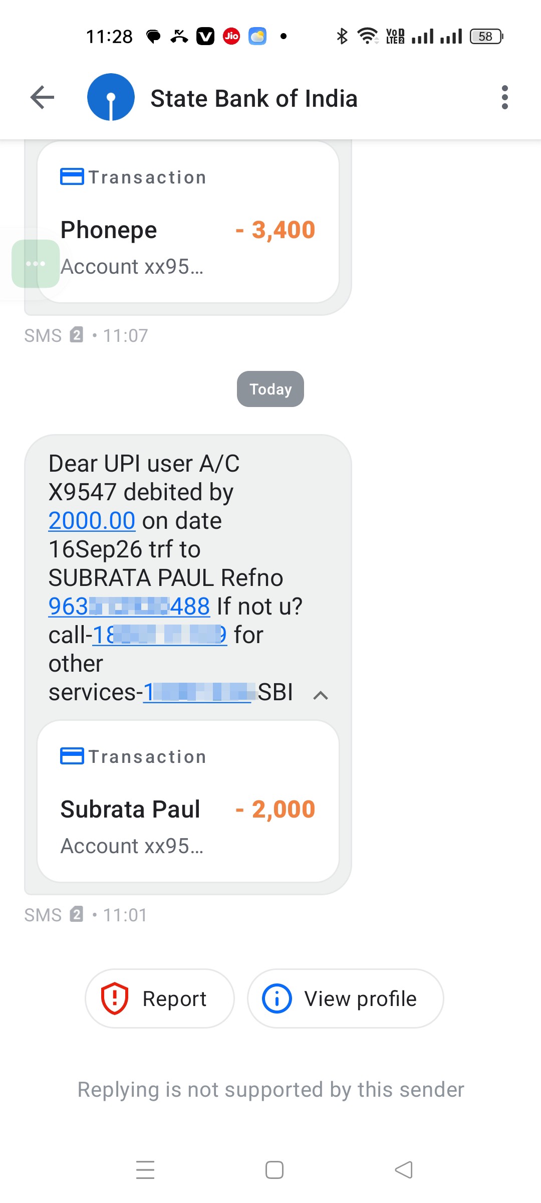 Asked for money from the number of a known person