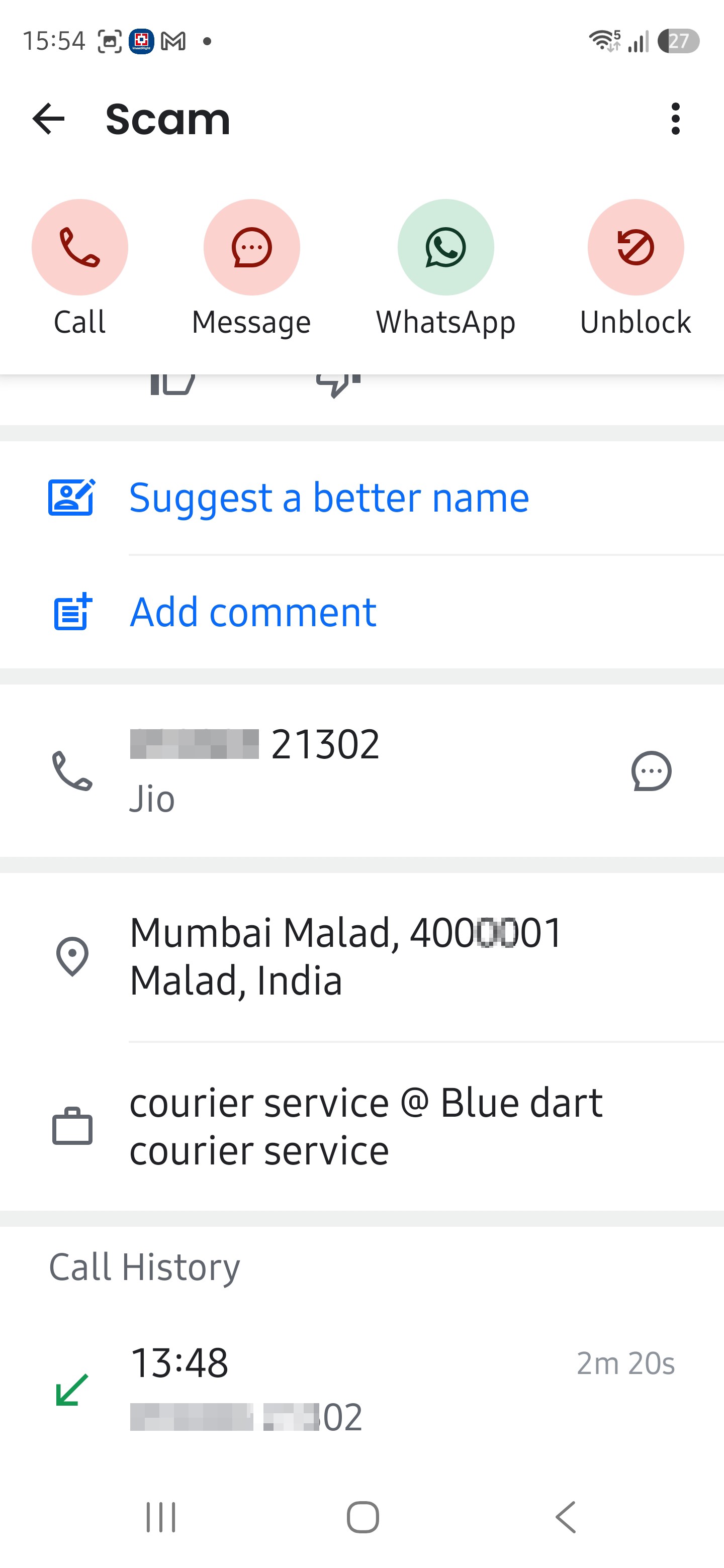 Blu Dart courier call asking to dial *21* for bank issue - image 2