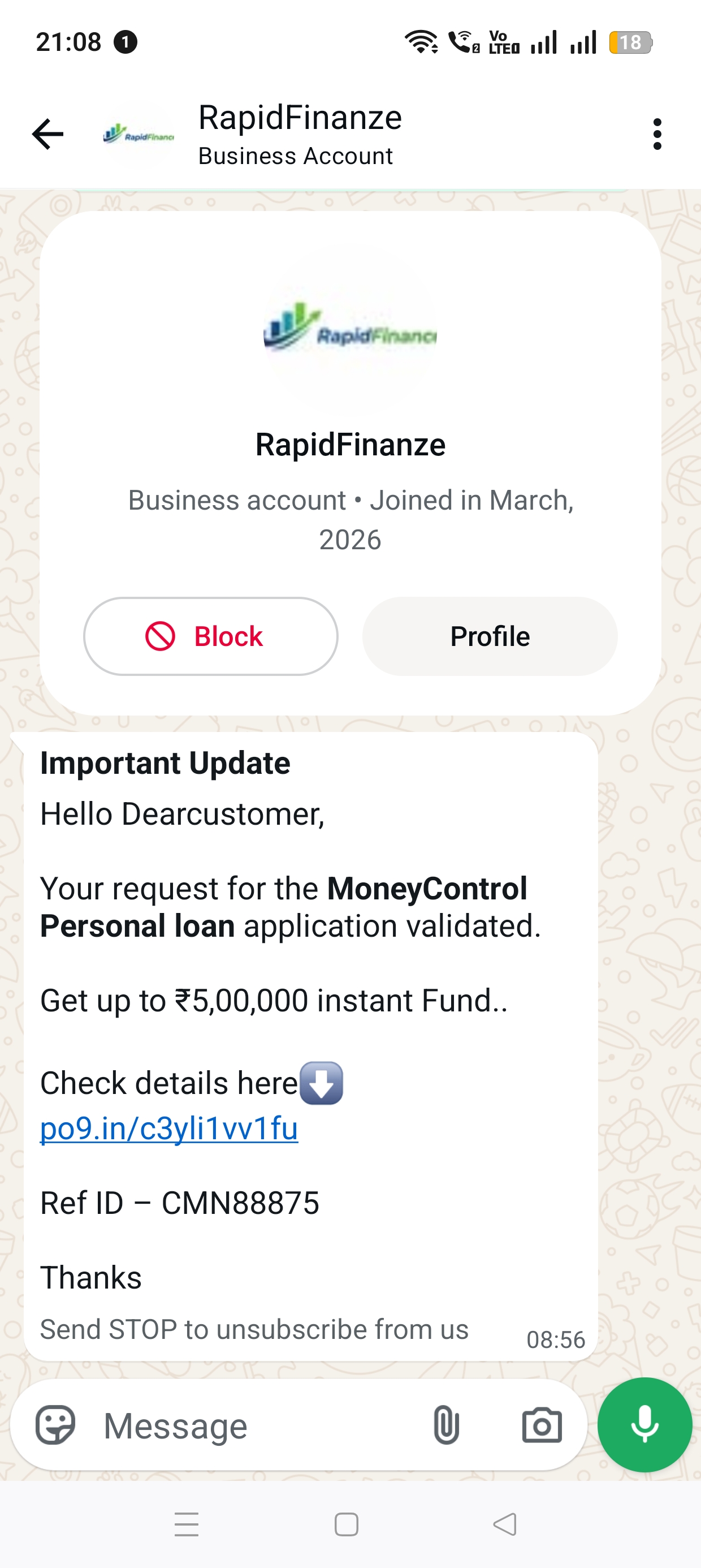 Unwanted loan scam