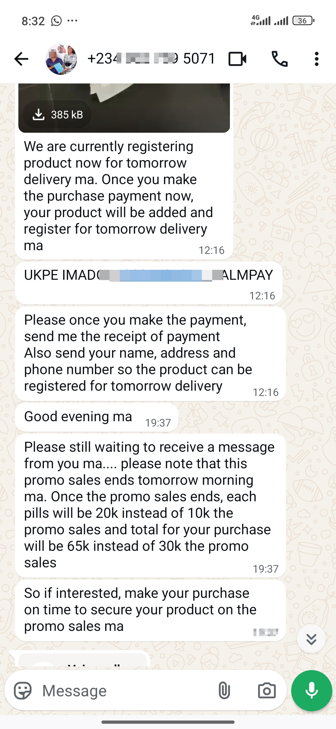 pay before delivery 