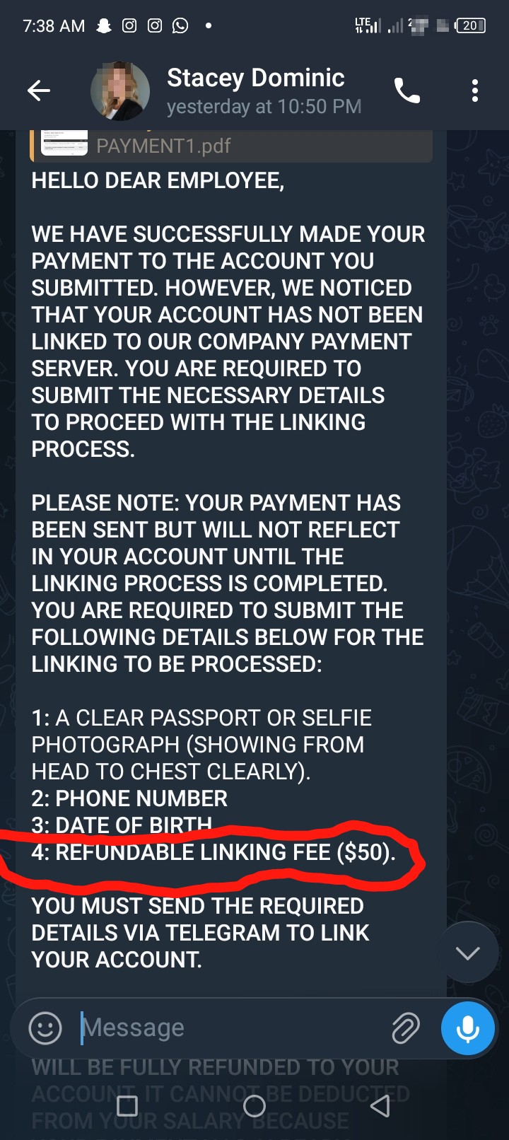 You do the job but when it's time for payment, they ask for $50 to link up your account first🙄 - image 4