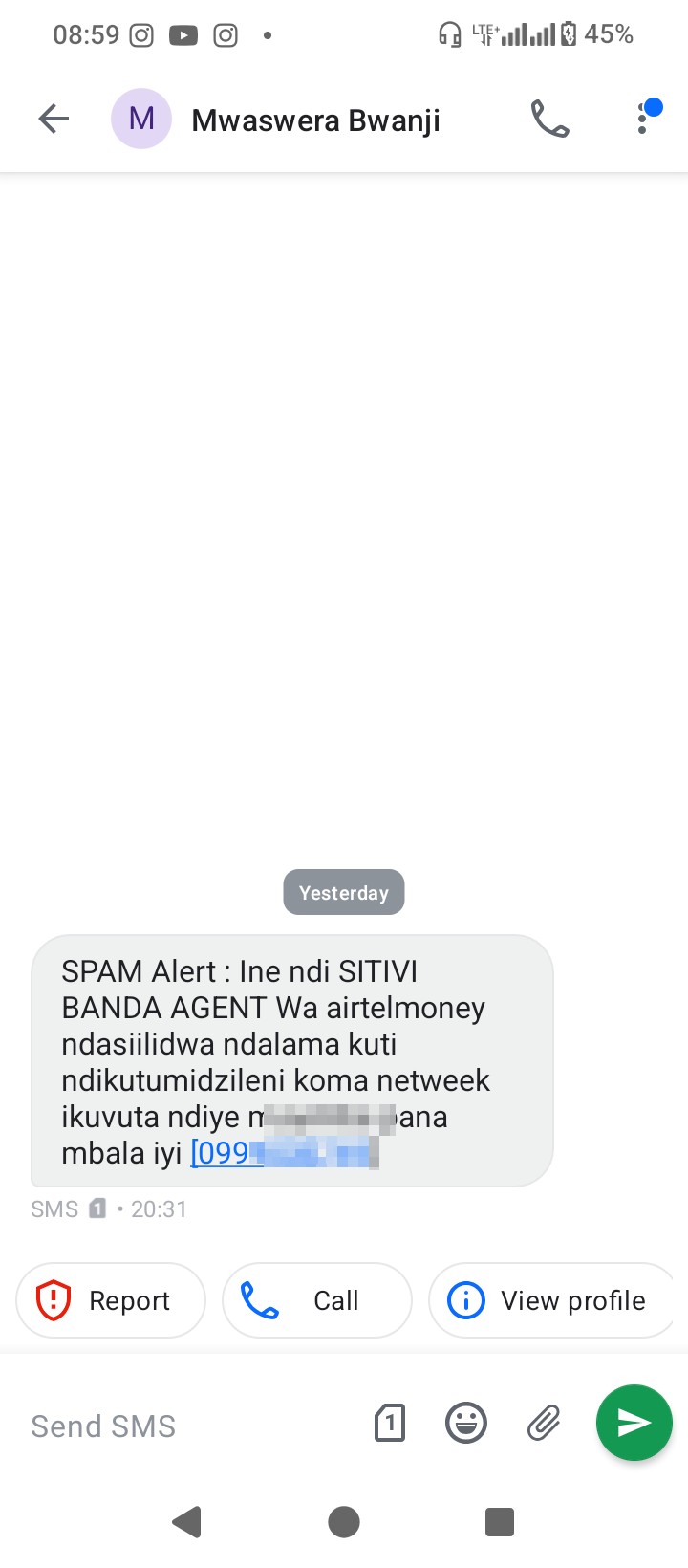 SCAMMER ON SMS AND AIRTEL MONEY 