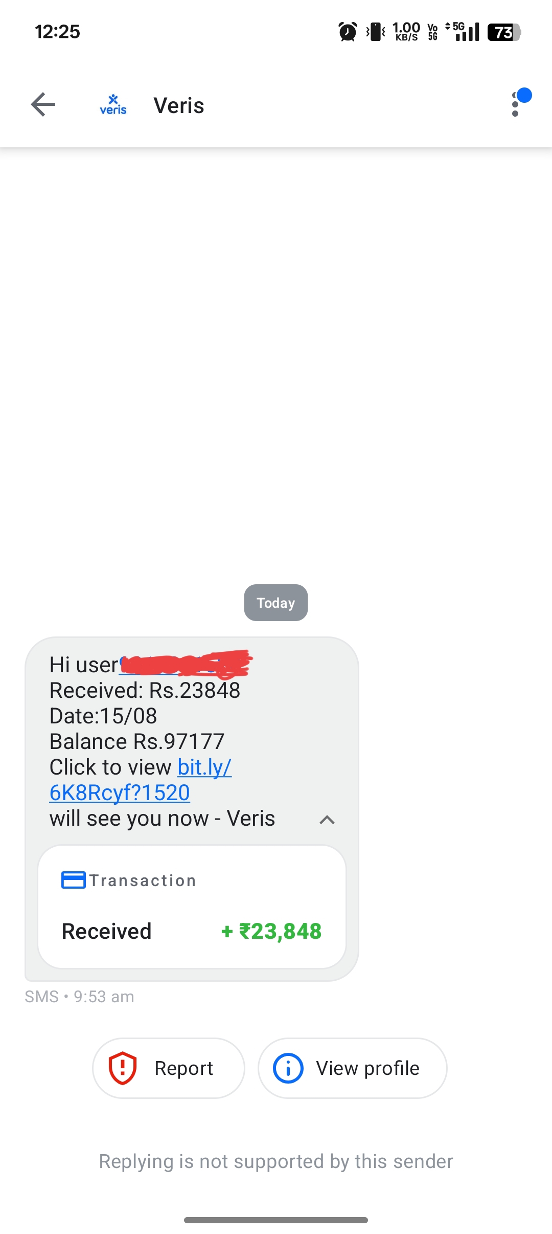 Fraud SMS – Fake ₹23,848 Transaction Alert