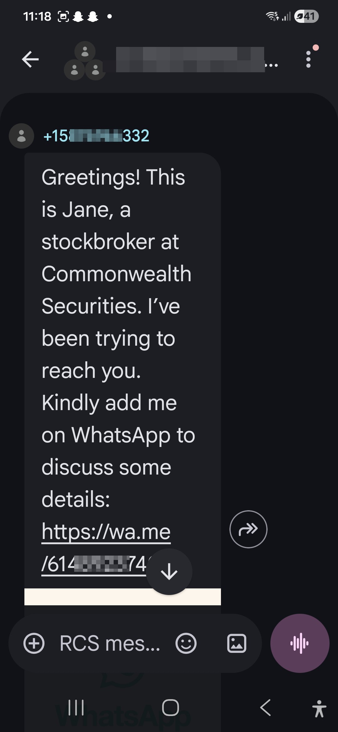 Commonwealth Bank security message sent to non-customers