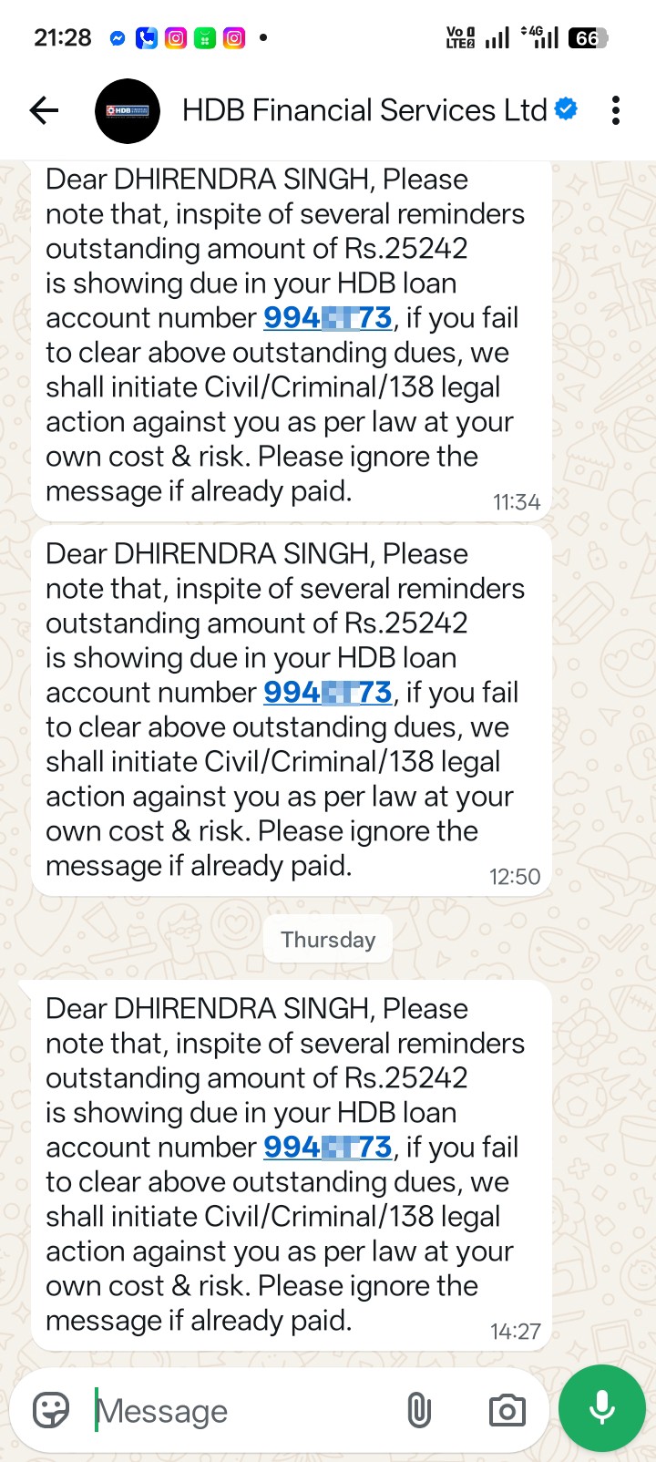 I have a lot of messages in the name of Dharmendra Shastri for loan.