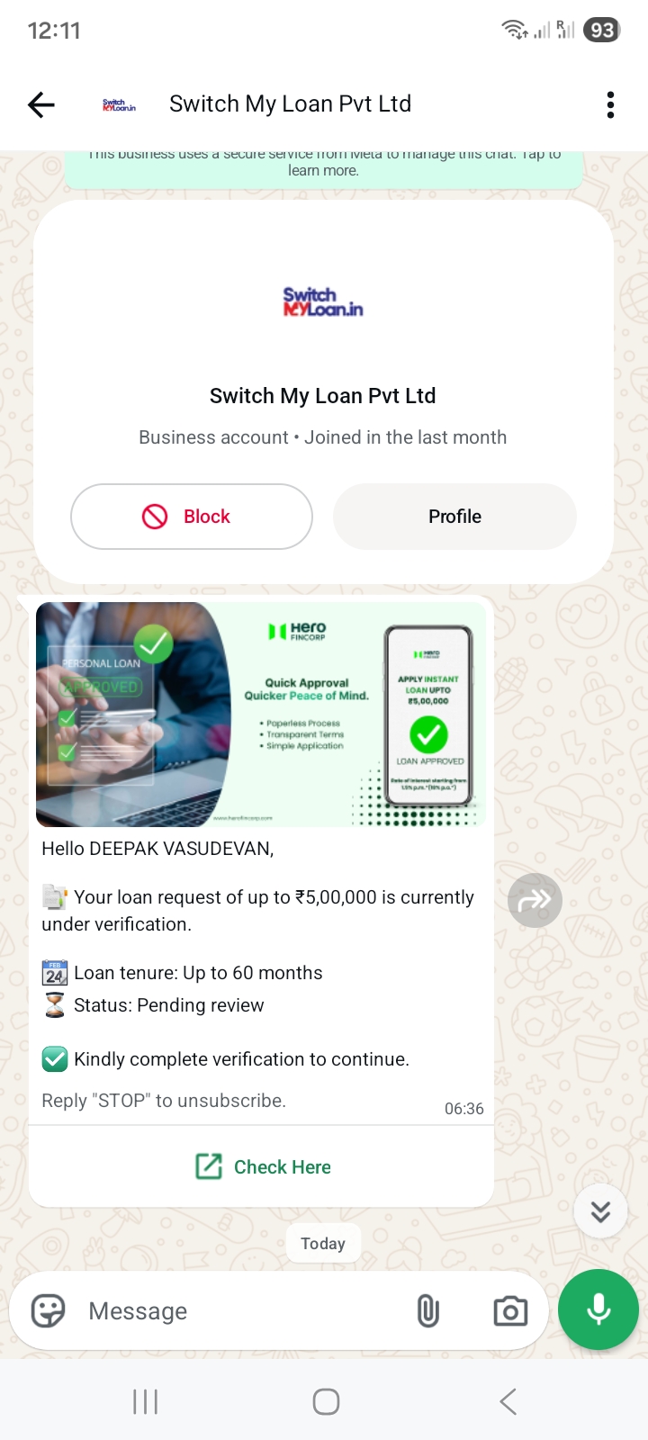 unsolicited credit disbursement from switch my loan 