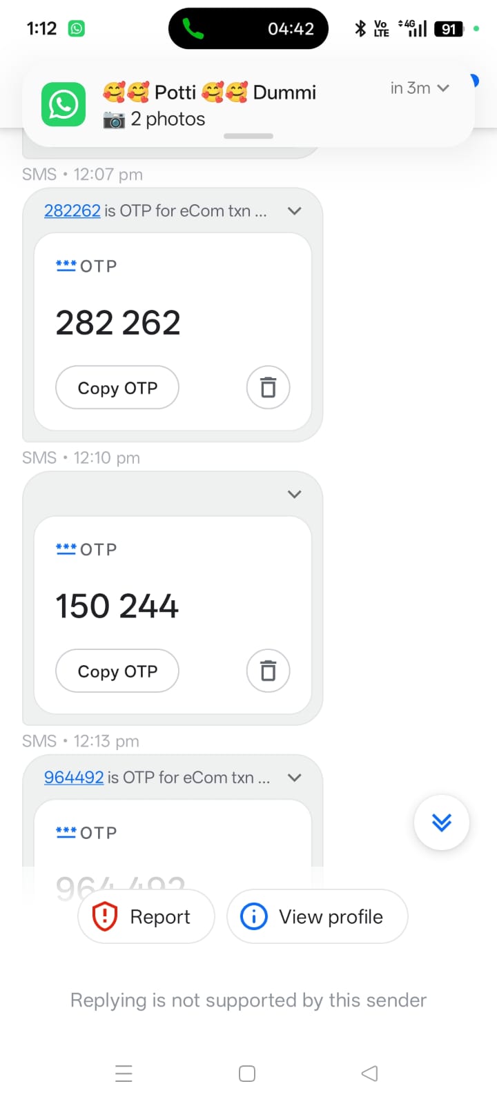 pls don't tell any one otp and be careful what's app 
