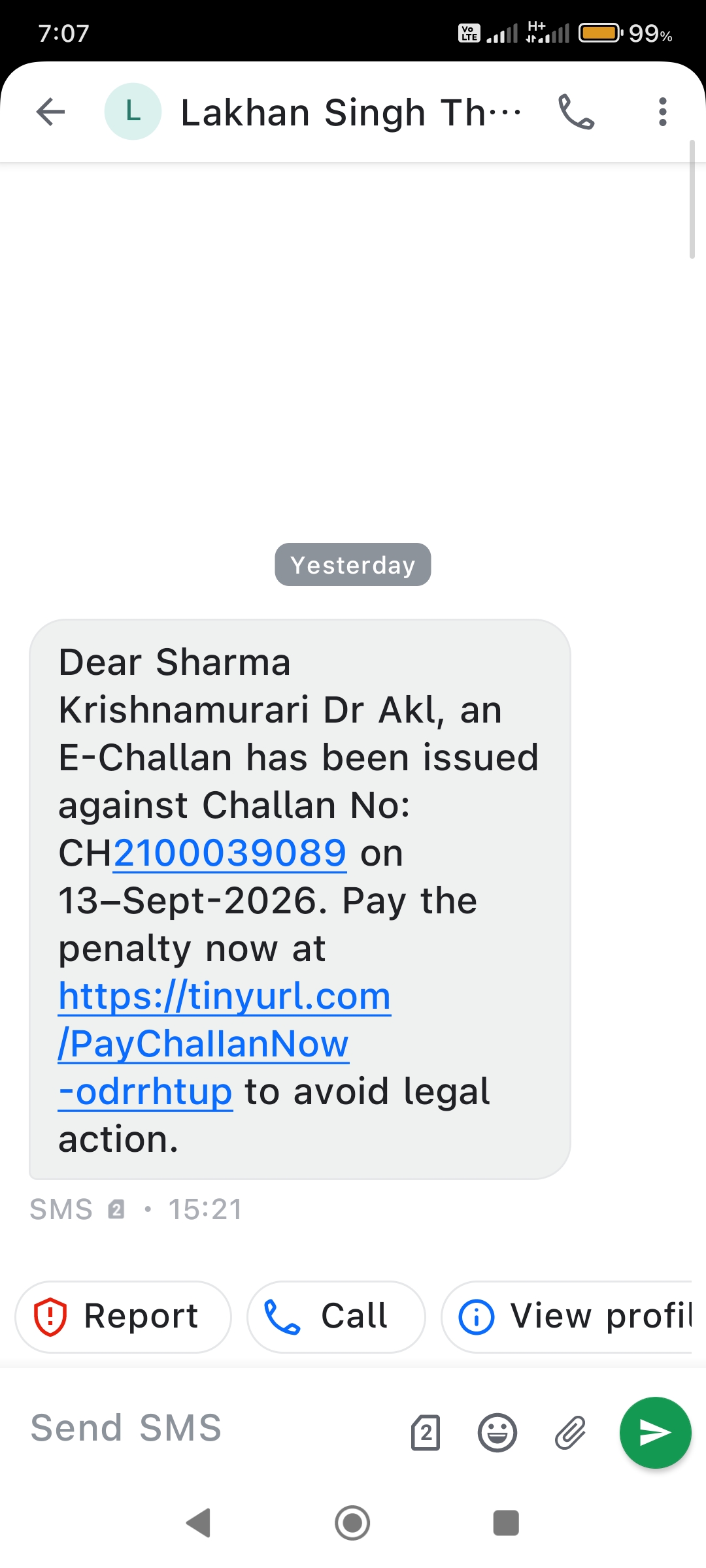 SCAM AS "RTO CHALLAN" BY SCAMMER