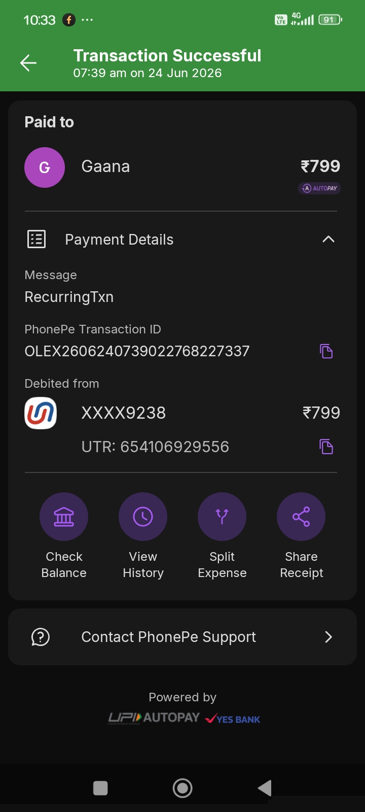 my balance is cut gaana music why?