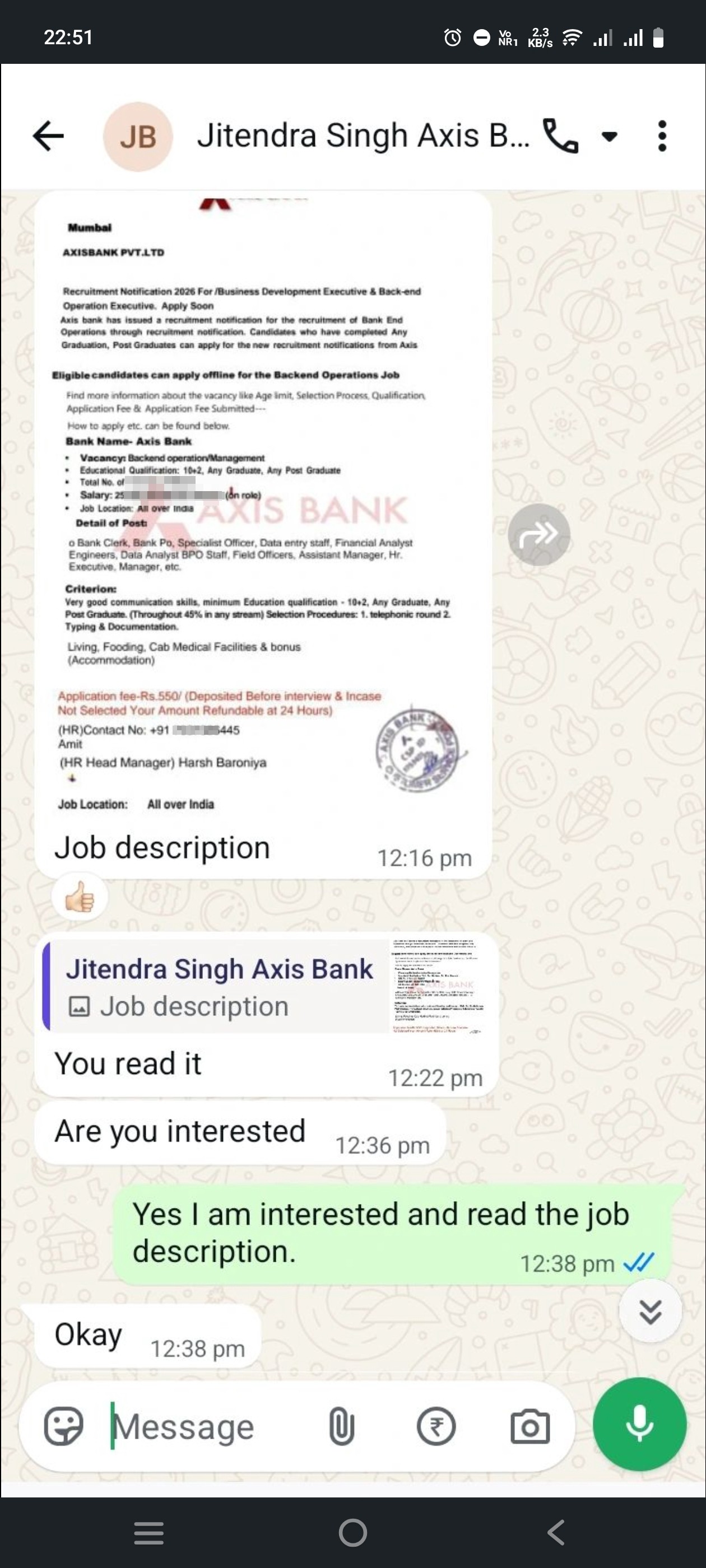 Axis Bank Job Fake And Fraud - image 3