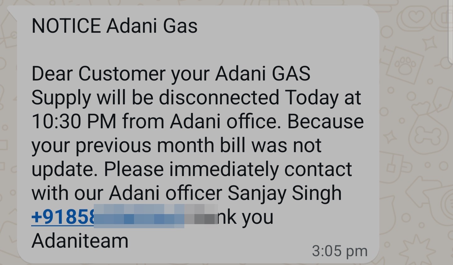 Fraud msg posing as Adani gas team 