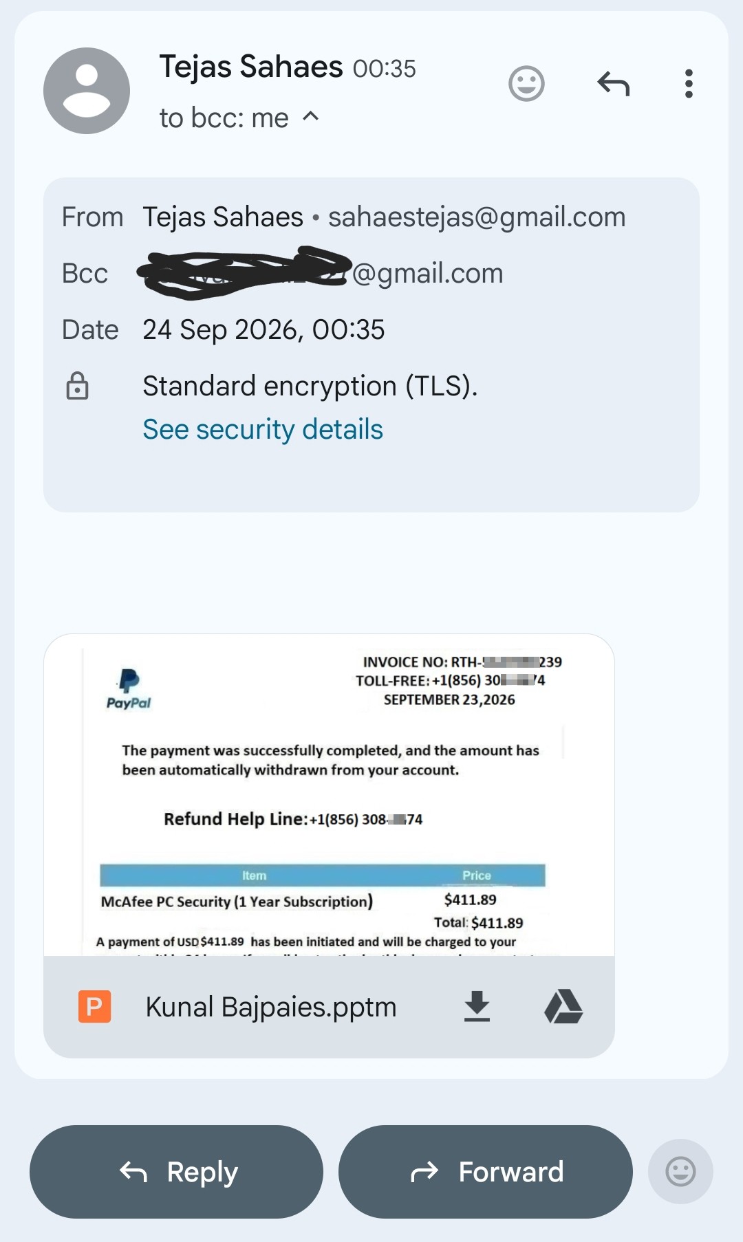 PayPal/McAfee scam