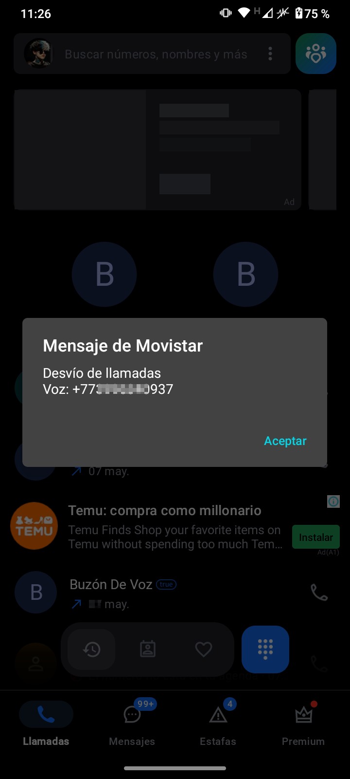 There is a number from another country or I don't know if it's a country