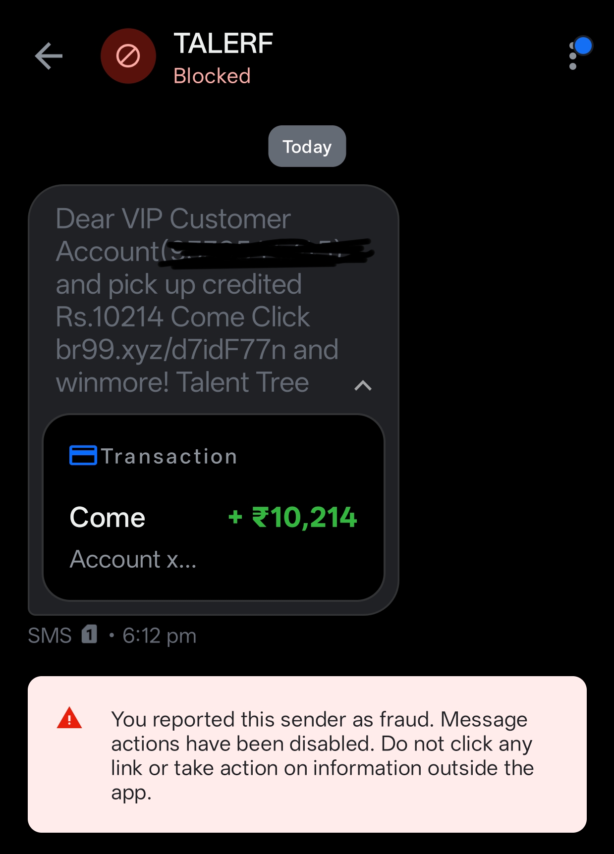 Fake Money Credit Massage Scam 
