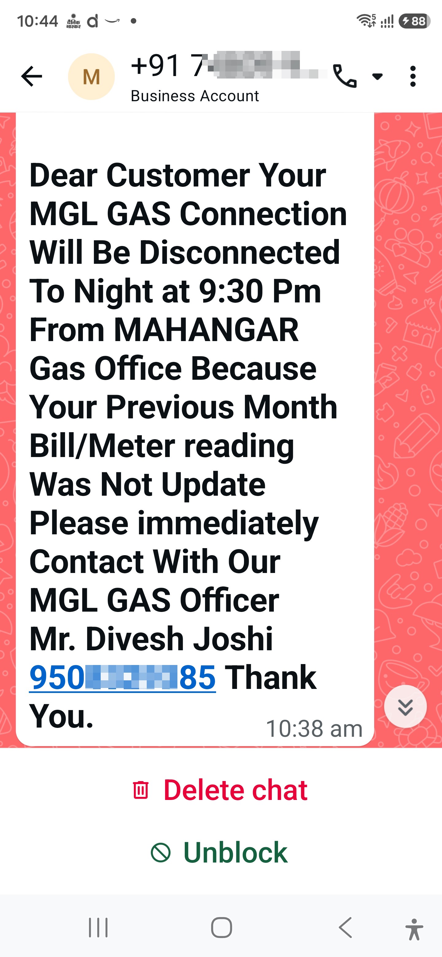 MGL gas connection disconnected at 9.30 pm