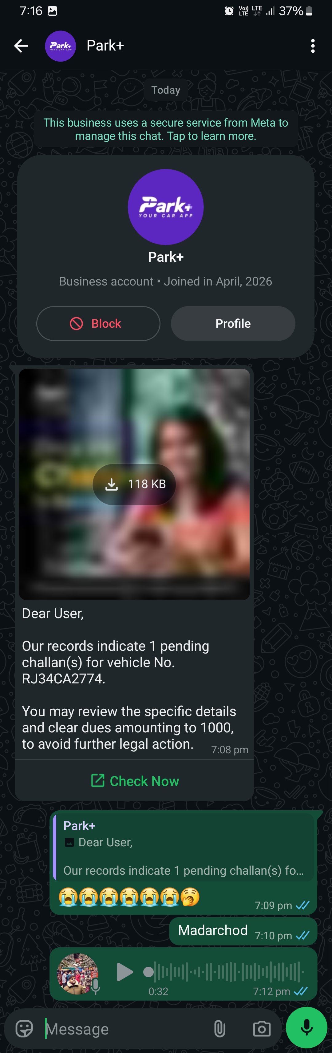 vehicle challan fraud WhatsApp message - image 2
