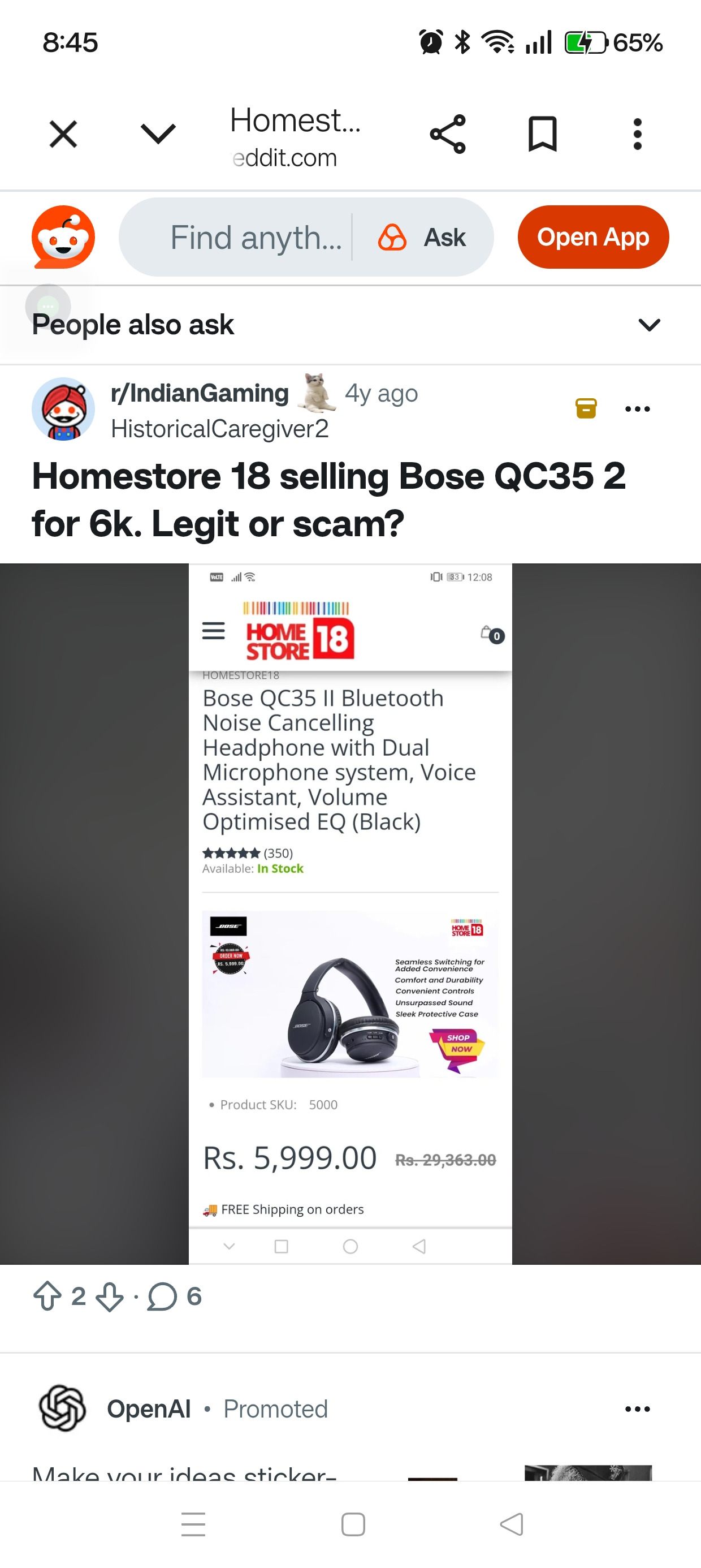 Homestore 18 sells cheap bose earphone, ads even on Google 