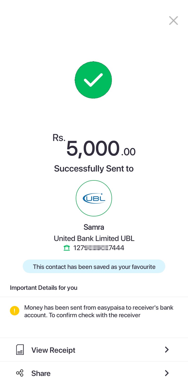 More Easypaisa num se UBL Account m Transfer Huwe hen Psise