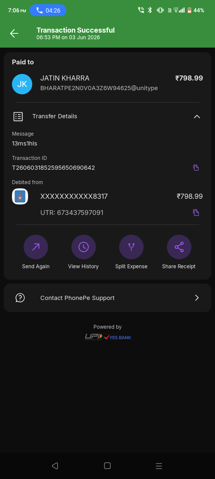 Money was taken from my PhonePe for QR code wage. 
