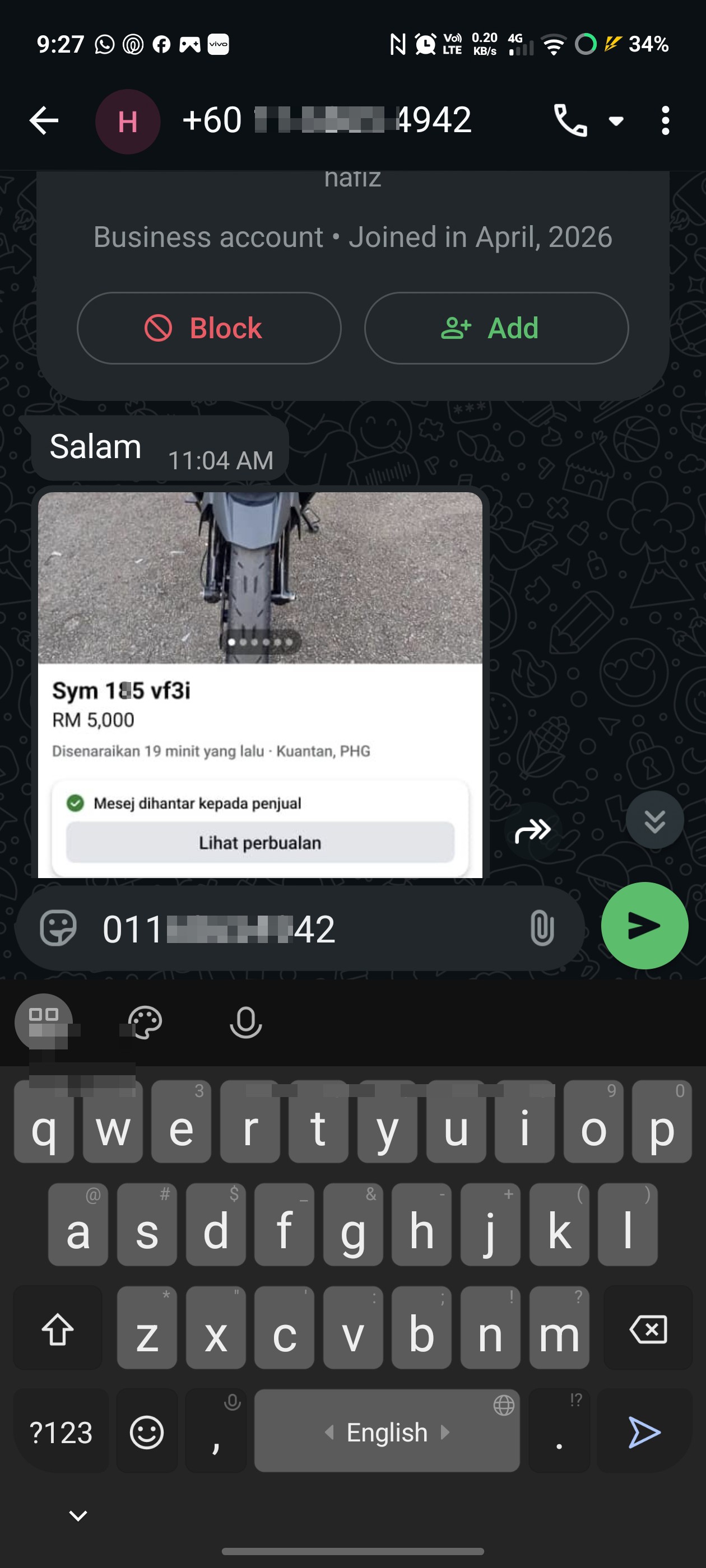 scammer selling motorcycles on Facebook and Mudah