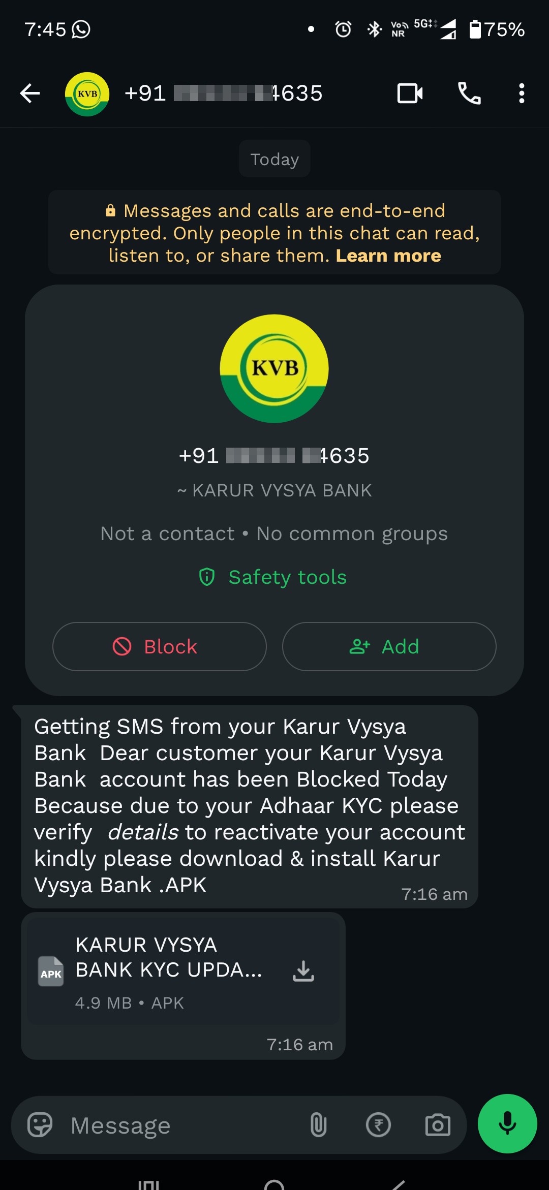 KVB BANK SCAM MESSAGE 