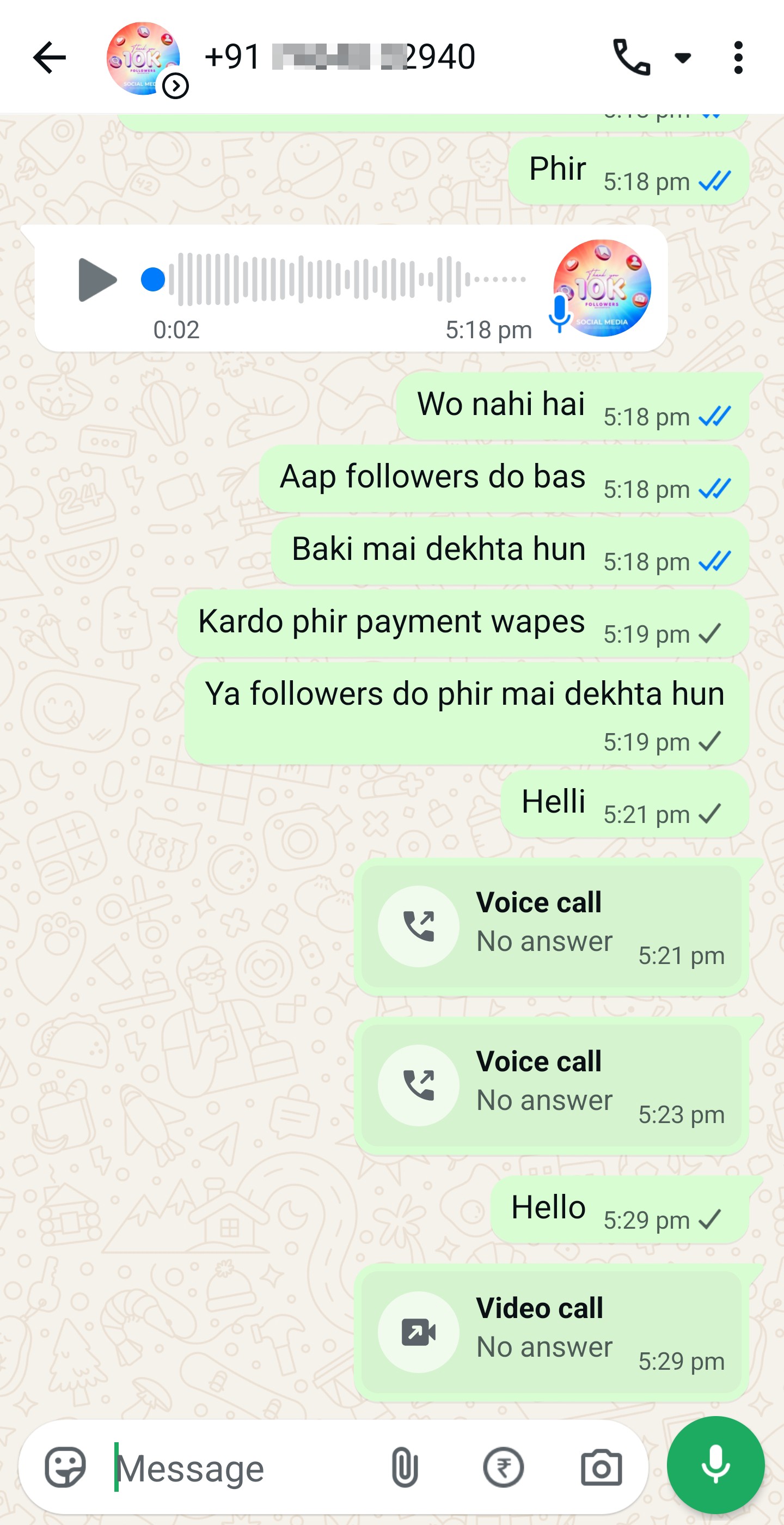 WhatsApp fraudster charges for fake Instagram follower service - image 2