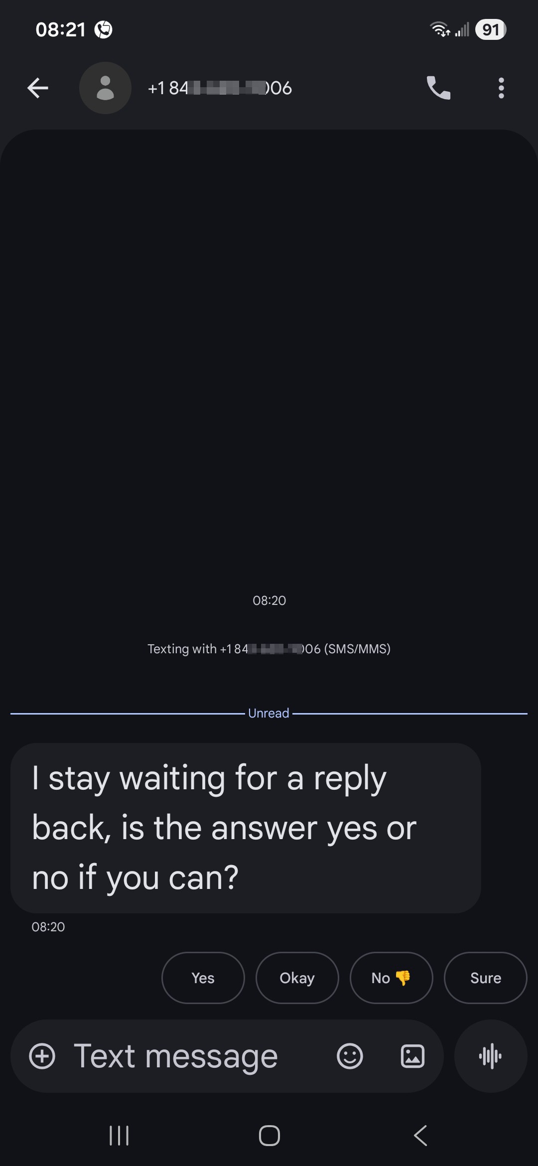 fake text message waiting for reply 