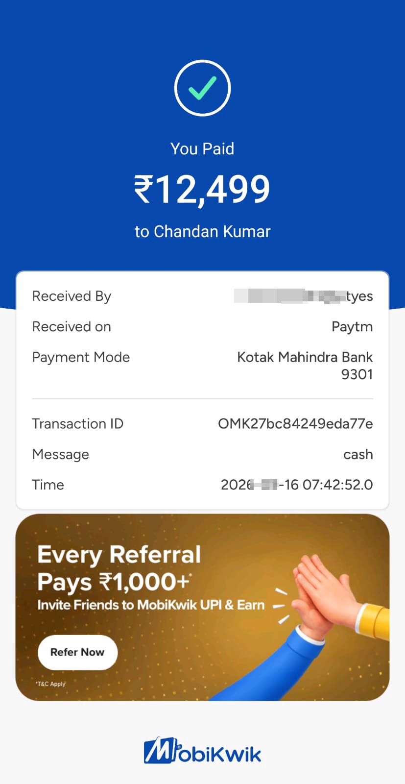 I received a fraudulent message about an accident, saying my mother urgently needs money. They scammed me for 12,500.