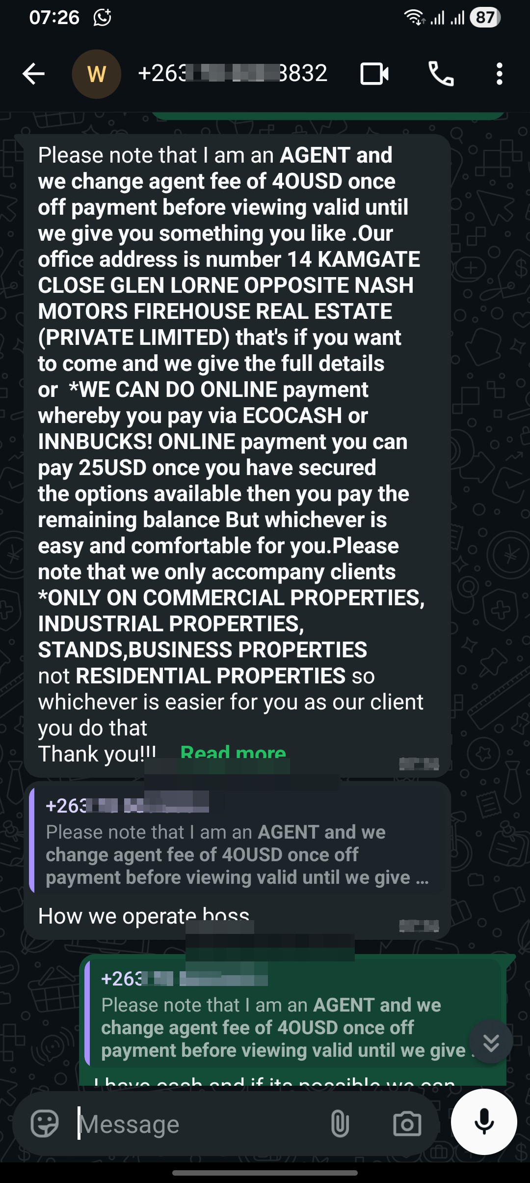 O786088832 Fake Online Agent 