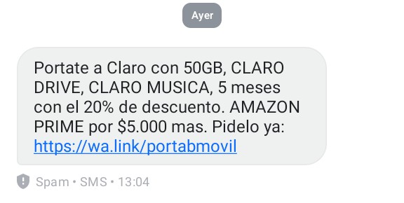 Colsubsidio Help is claiming to be from Claro.