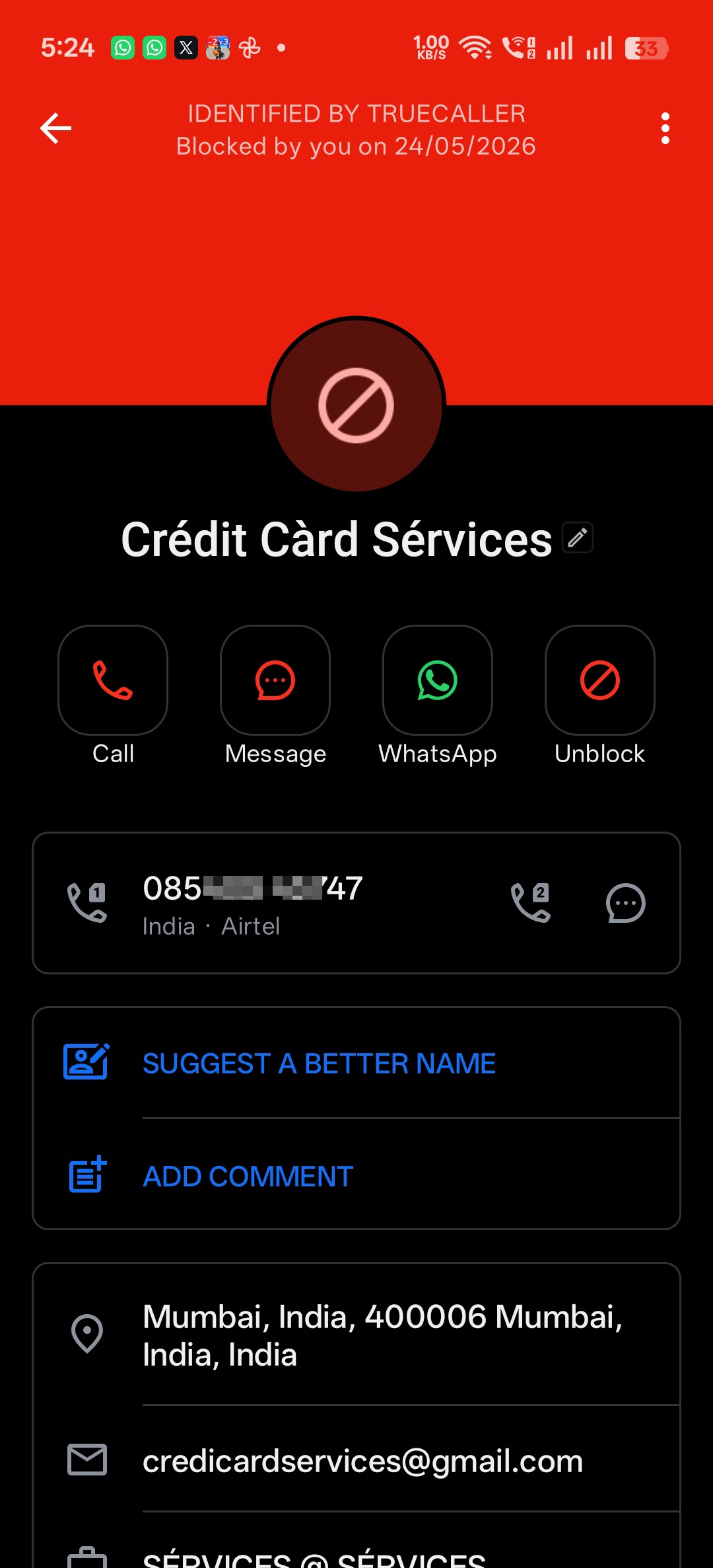 Credit card scam