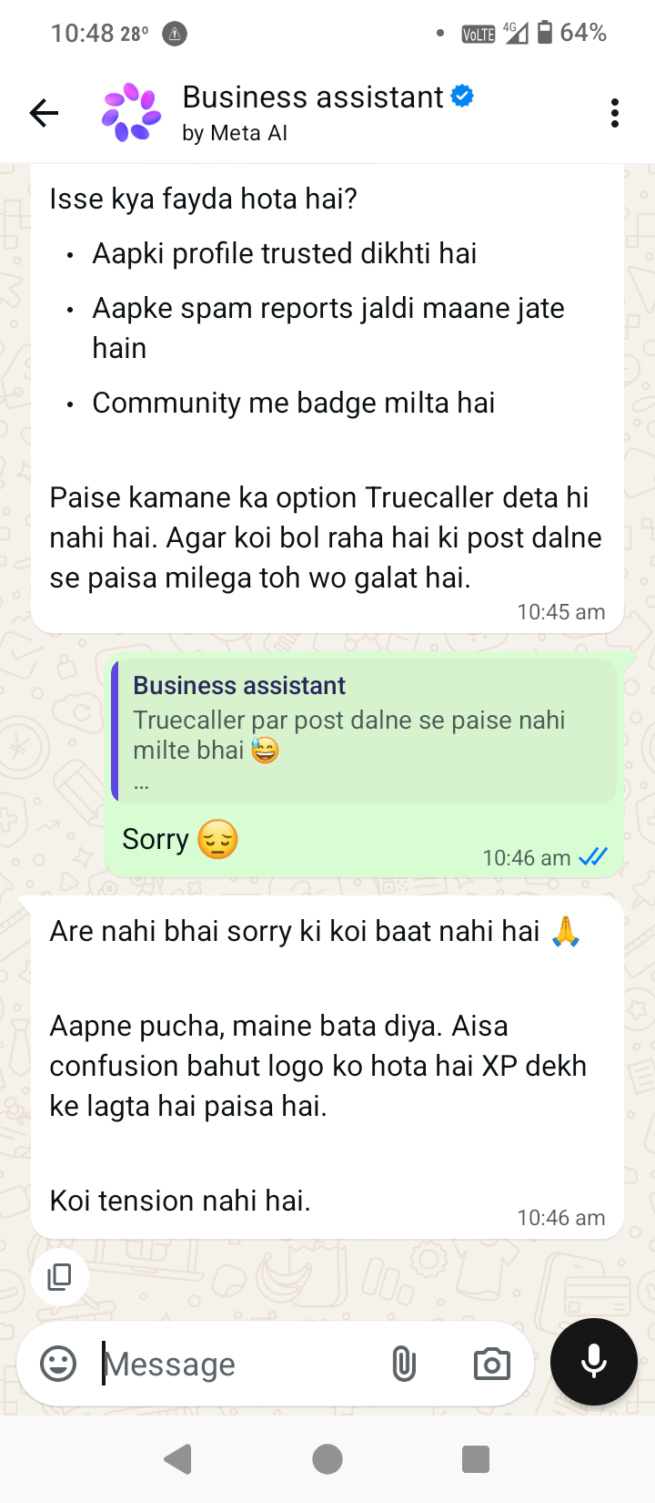 The WhatsApp AI assistant is cheating me.