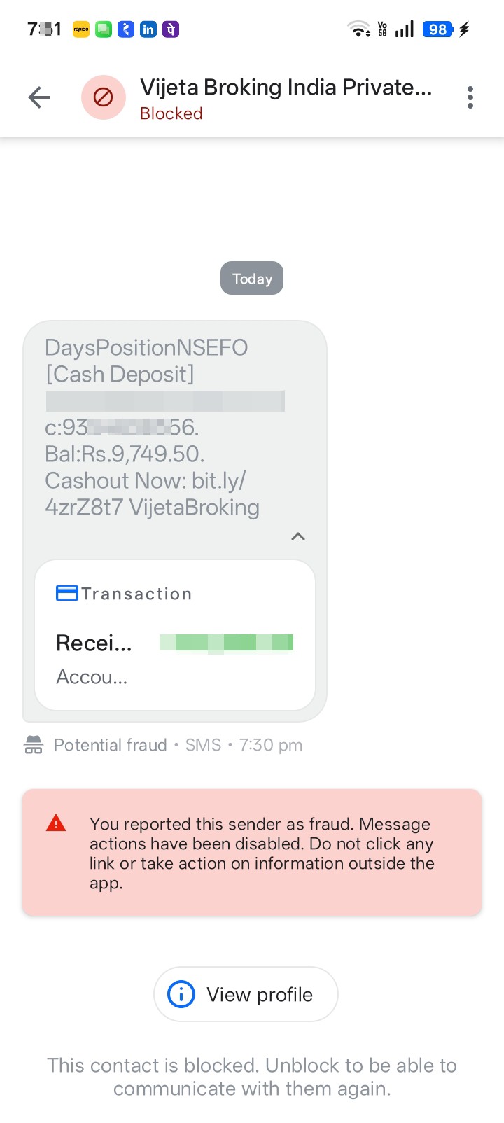 SMS claiming money redemption links to gambling site