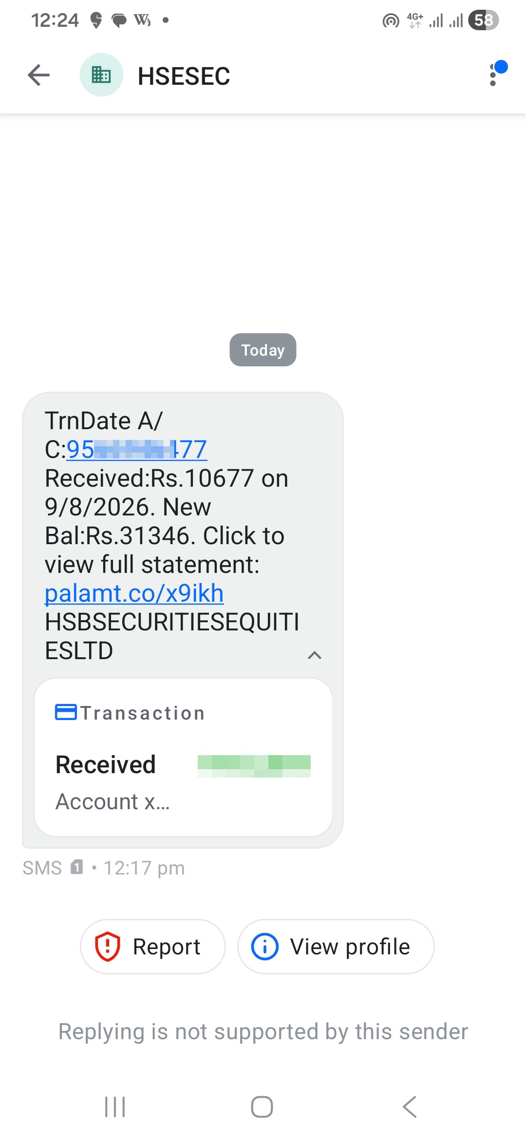 Scam on banck HSBSC credit security name 